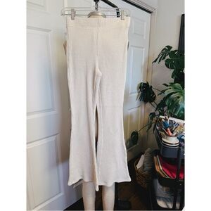 Aerie Cream Waffle Knit Flare Pants